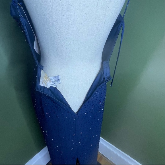 Tiffany designs silk maxi navy beaded square neck open back gown 6 - Picture 13 of 16